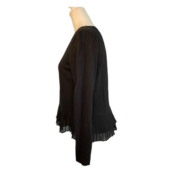 J. Crew Pleated Chiffon Peplum Top Black Knit Long Sleeve Crewneck S - Picture 2 of 8